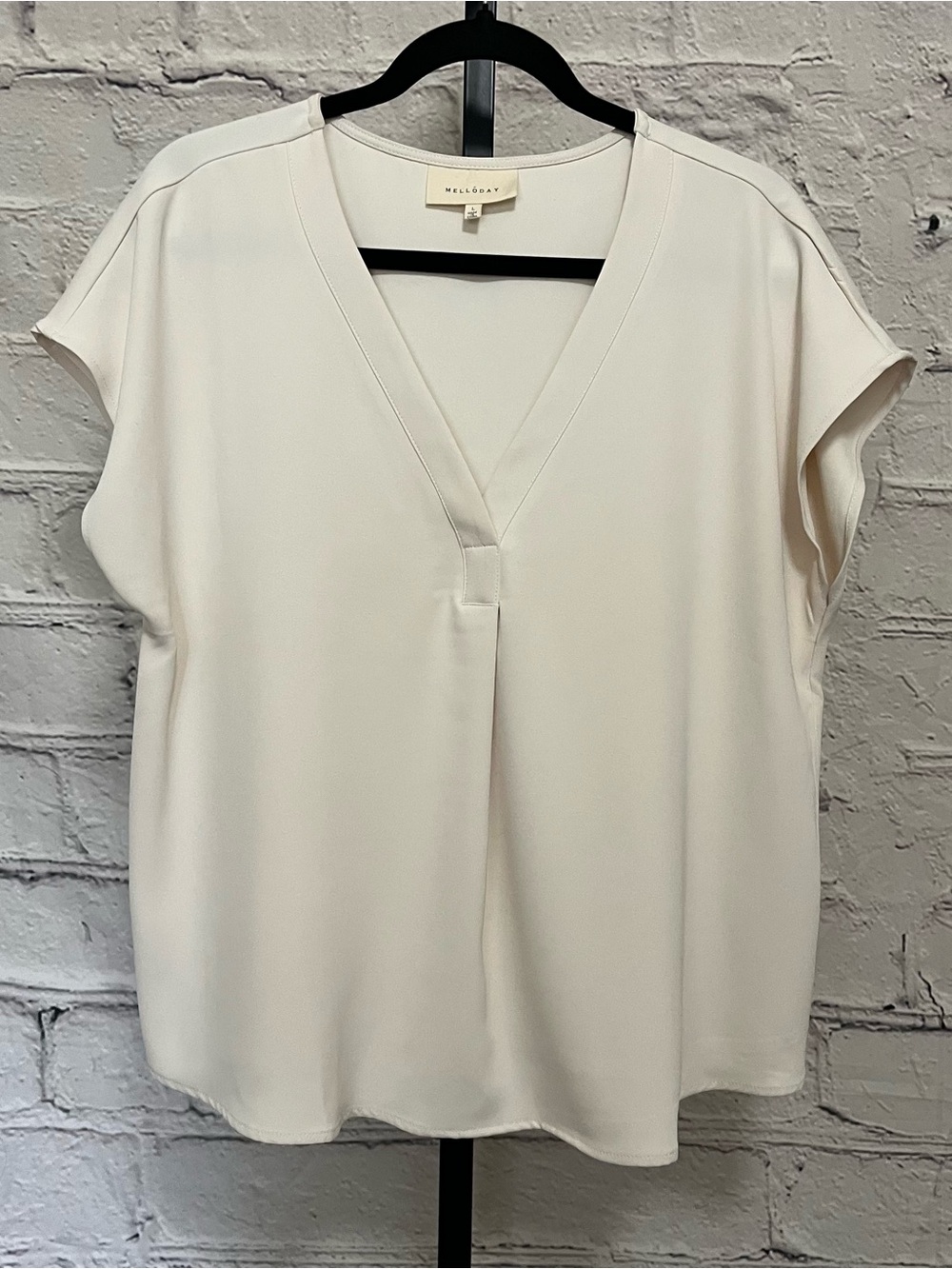 Melloday Cream V-Neck Short Sleeve Blouse